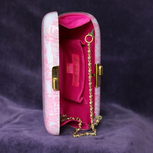 rare Lilly Pulitzer Jubilee clutch purse pill box Lucite enamel Pink toile - Picture 7 of 9